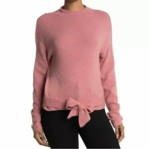 Wayf Womens Tie Waist Knit Sweater Mock Neck Pullover Blush Pink Size L NWT 5931